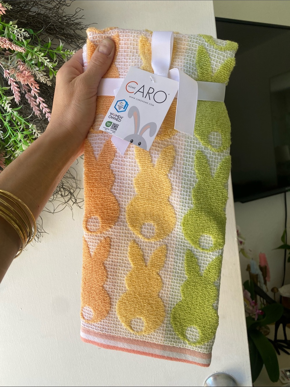 🌼 NWT CARO Home Bunny Waffle Kitchen Towel Set Easter